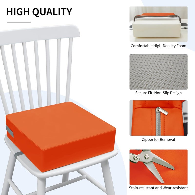 Eiury Toddler Booster Seat Dining Table Kitchen Chair, Waterproof Anti-Scratch PU Cushion, Non-Slip Bottom, Adjustable Buckle Straps, Easy Clean Portable Seat Cushion (Tangerine) - Image 4
